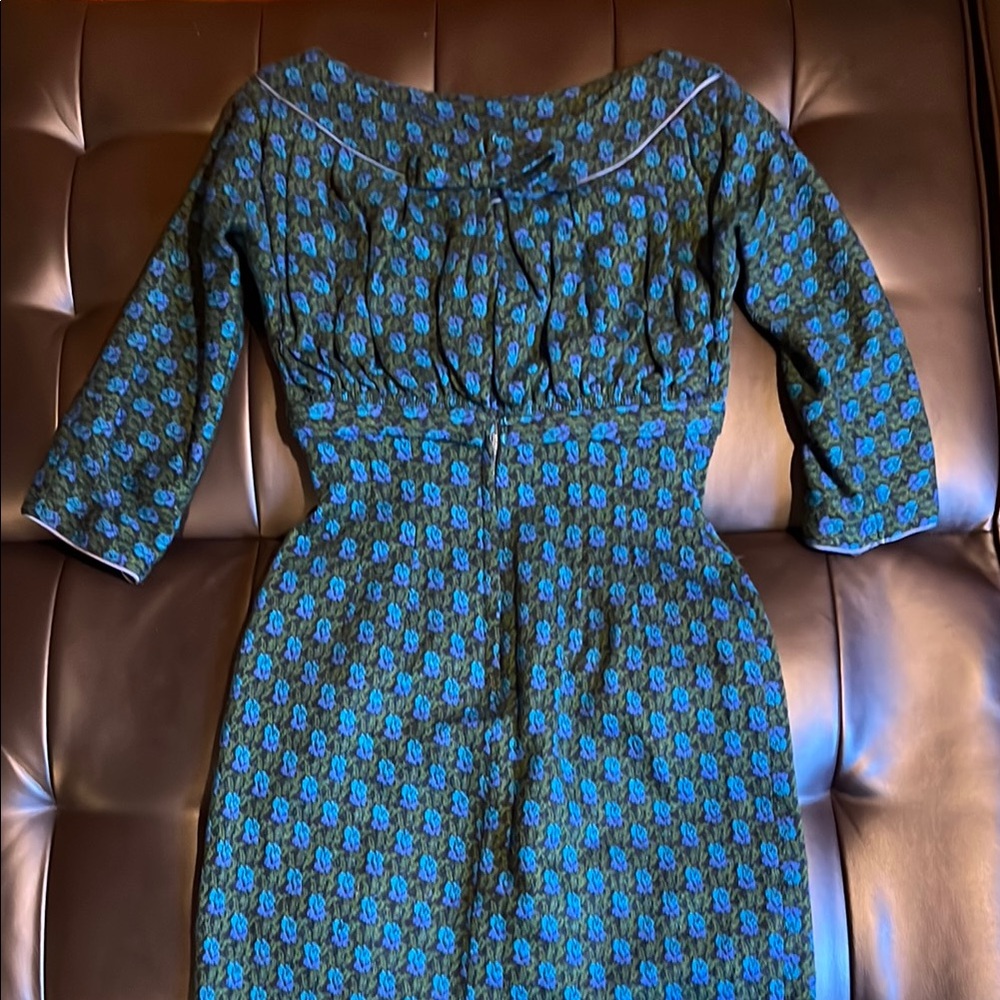 Vintage Elegant Blue and Green Patterned Dress